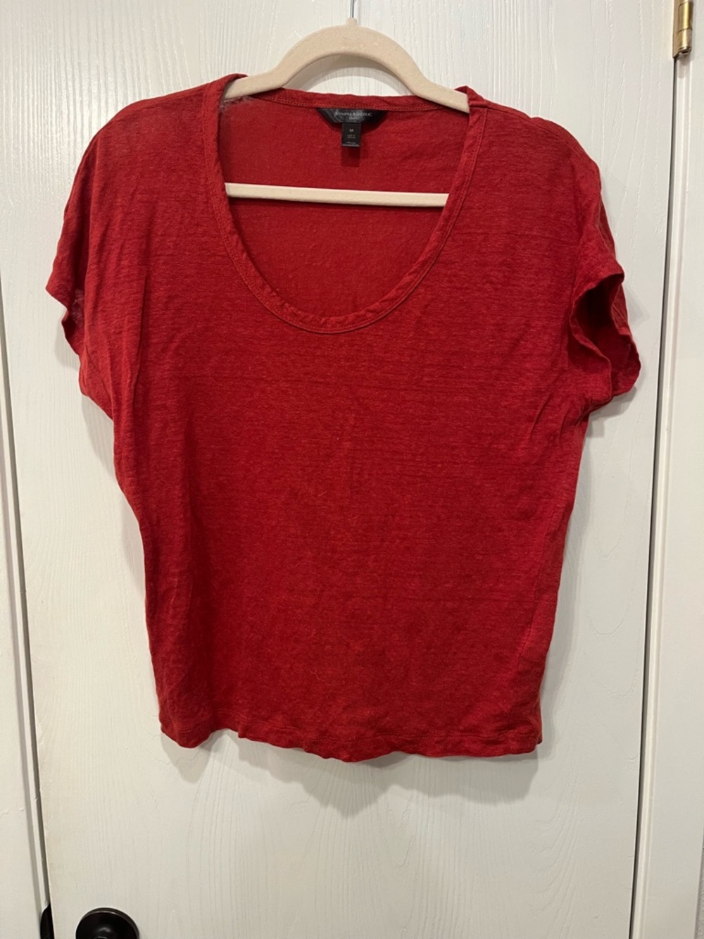 Banana Republic Rust Red Knit Linen Scoop Neck Tee Top Shirt Size Medium